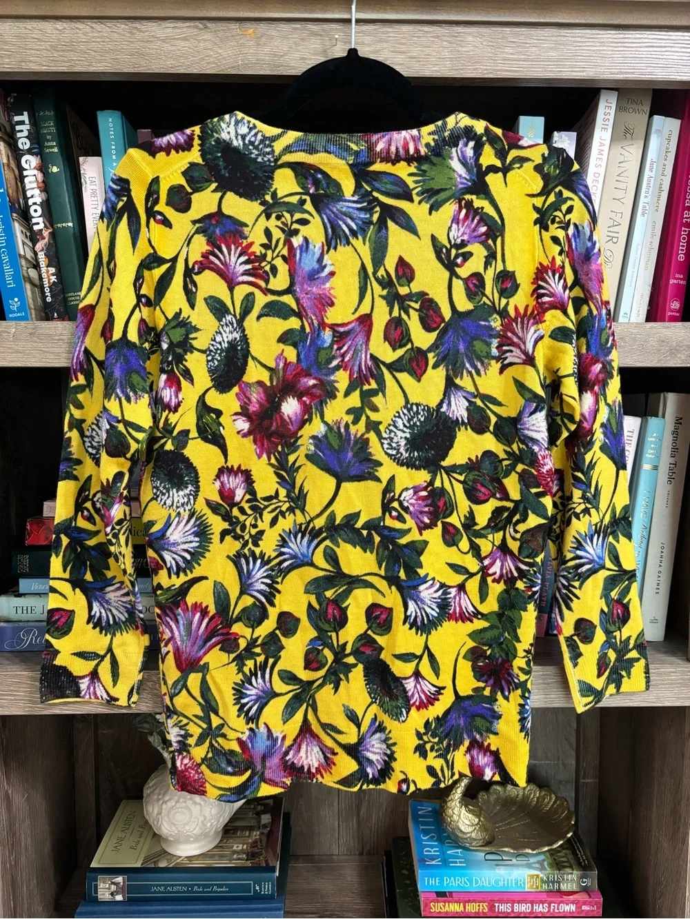 J. Crew Yellow Floral Wool Crewneck Sweater, Size S